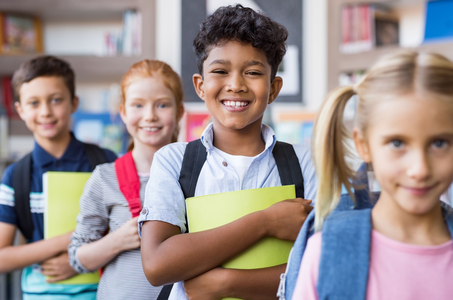 School children standing in a row